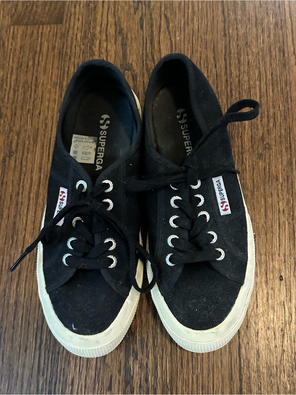 Superga Black Canvas Low-Top Sneakers with Cream Sole